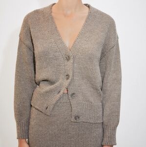Mango Wool Cardigan Neutral Puffed-sleeved Button Up Size Small